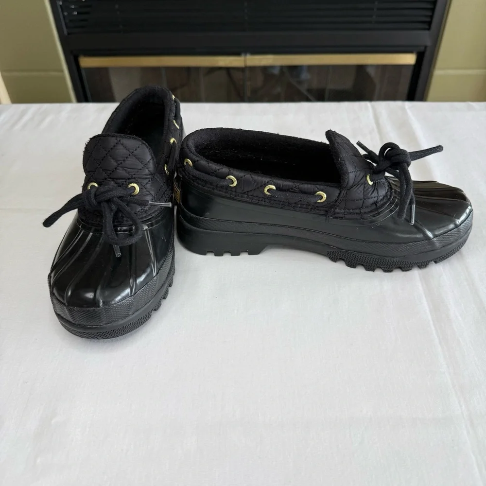 EUC Sperry Waterproof Rubber Quilted Fleece Loafers-Black-Women’s Size 6 - Picture 2 of 10